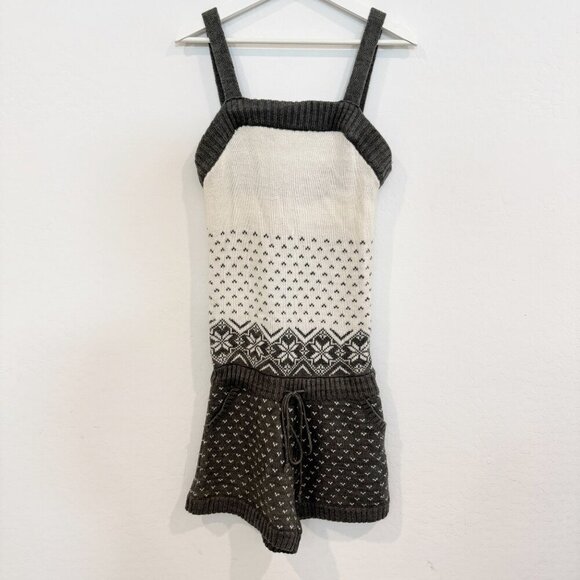 Vintage Pants - Wool Blend Knit Sleeveless Square Romper Onesie One Piece Winter Lounge Large